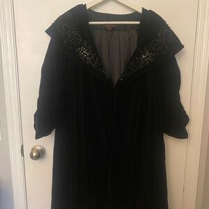 VINTAGE 80s-90s SIMON CHANG black velvet beaded swing opera coat Size 6